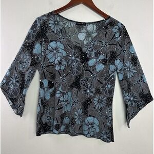 Vintage Y2K Floral Whimsigoth Top L Sequin Dark Romantic Fairy Grunge Witchy USA